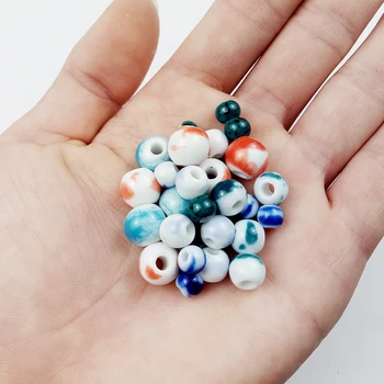 JHNBY 100pcs Glasur Keramiske perler 6/8/10MM Rund blå og hvid porcelæn Løse perler til Smykker armbånd gør DIY Resultater 1