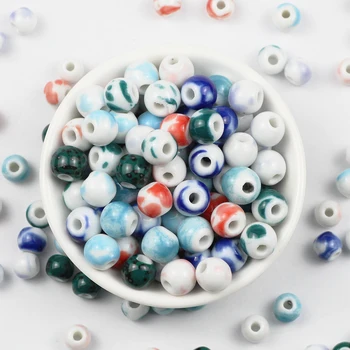 JHNBY 100pcs Glasur Keramiske perler 6/8/10MM Rund blå og hvid porcelæn Løse perler til Smykker armbånd gør DIY Resultater 4