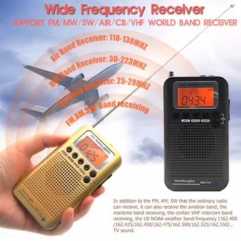JINSERTA Fly Fuld Band Radio VHF-Modtager Portable Radio FM/AM/SW/CB Verden Band Stereo Optager med Vækkeur LCD-Skærm 2