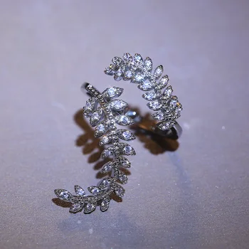 JM Nye Ankomst Mode Blad Åbning Ring for Kvinder bryllupsfest Fine Finger Ring Cubic Zirconia Justerbar Ring Smykker 0