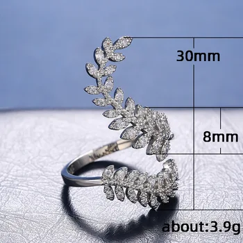 JM Nye Ankomst Mode Blad Åbning Ring for Kvinder bryllupsfest Fine Finger Ring Cubic Zirconia Justerbar Ring Smykker 1