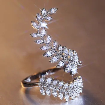 JM Nye Ankomst Mode Blad Åbning Ring for Kvinder bryllupsfest Fine Finger Ring Cubic Zirconia Justerbar Ring Smykker 3
