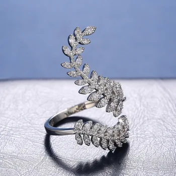 JM Nye Ankomst Mode Blad Åbning Ring for Kvinder bryllupsfest Fine Finger Ring Cubic Zirconia Justerbar Ring Smykker 4