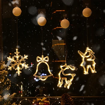 Jul Bell Snemand Stjerne Lys Ferie Vindue Indretning LED Sucker Lys Til Fest Home Decor Bell Batteriet Jul 2