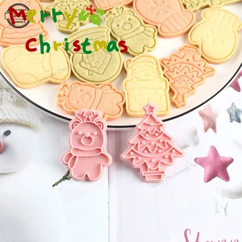 Jul Cookie Cutter Bagning Tilbehør til Køkken Redskaber til Kage Dekoration til Fest Cookie Stempel Plast Jul Cookie Skimmel 2