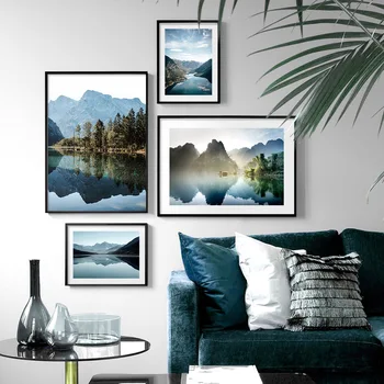 Jungle Lake Mountain Refleksion Citat Væg Kunst, Lærred Maleri Nordiske Plakat Og Print Væg Billeder Til Stuen Home Decor 4