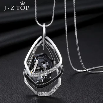 JZTOP Luksus Rhinestone Krystal Halskæde-Multilagsbelægning Geometriske Lang Sweater Kæde Kvinder Fashion Statement Colar Bijoux 2
