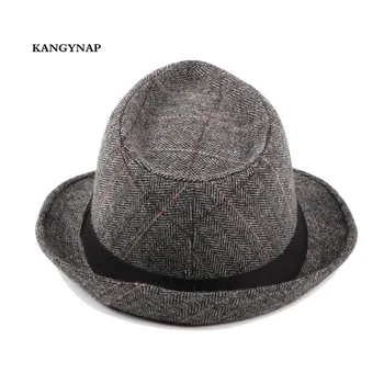 [KAGYNAP] Engros-England-Stil Classic Grid Mænd Jazz Hat Spring Nye Casual Fashion Cap Uldne Far Hat 4