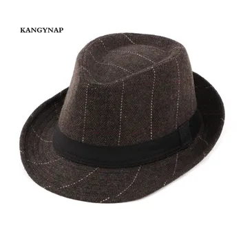 [KAGYNAP] Engros-England-Stil Classic Grid Mænd Jazz Hat Spring Nye Casual Fashion Cap Uldne Far Hat 5
