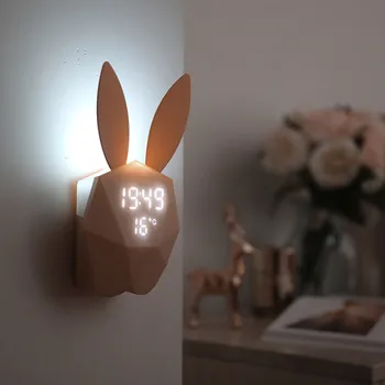 Kanin Model Vækkeur Intelligent stemmestyring, USB-Opladning er Lille Lys Stilfuld soveværelse dekoration elektronisk vækkeur 2