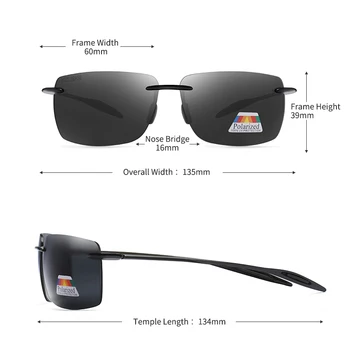 KDEAM Uindfattede Rektangel Mænds Solbriller, Polariserede Ultra-light TR90 Materialet Briller Ramme UV400 Sport Solbrille 6596