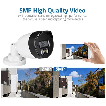 KERUI 5MP NVR POE Kamera H. 265 CCTV-Overvågning Udendørs Vandtæt Bullet Kamera Fuld Farve Night Vision Face Detection 4