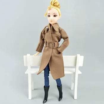Khaki Kontor Dame Mode Frakke Til Barbie Dukke Tøj & Sko Trench Coat Udstyr Til Barbie, Dukkehus Toy 1/6 Dukke Tilbehør 3