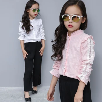 Kids Bluse Pige Bomuld Solid Bluser til Piger 2019 Nye Efteråret Fuld Ærmer Shirts til Pige Sød Pink Børn Tøj 7bs010 0