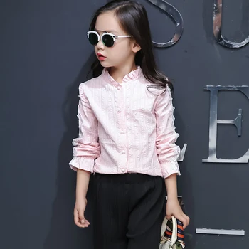 Kids Bluse Pige Bomuld Solid Bluser til Piger 2019 Nye Efteråret Fuld Ærmer Shirts til Pige Sød Pink Børn Tøj 7bs010 4