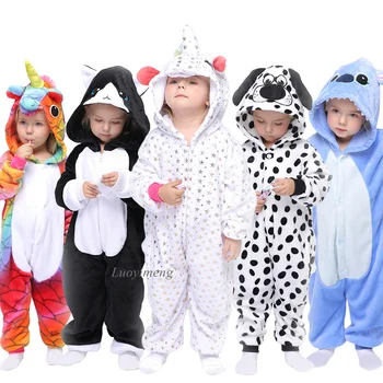 Kigurumi Børns Nattøj Til Piger Drenge Unicorn Nattøj Flannle Børn Sy Onesies Dyr Pijamas Passer til Vinter Kat Kostumer 2