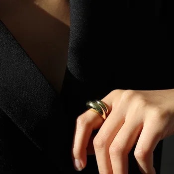 Kinel Nye Ankomster 925 Sterling Sølv, med Glat Cirkel Bue Ringe til Kvinder Justerbar Finger Sølv Ring Mode Korea smykker 1