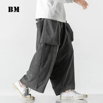 Kinesisk Stil Fløjlsbukser Casual Bred Ben Bukser 2021 Mode Harajuku Stor Lomme Black Straight Bukser Plus Size Bunde Mænd 3
