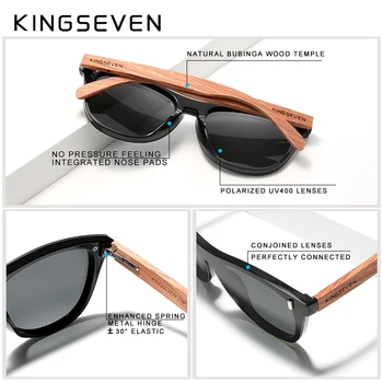 KINGSEVEN Patenteret Design, Bubinga Træ Vintage Solbriller Integreret Polariseret Mænds Naturlige Træ-Brillerne Tilbehør N5510 0