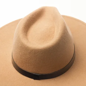 Klassisk, Ren Uld Filt Hat For Kvindelige Wide Brim Fedora Hat Enkel PU Læder Band Fall Vinter Hat Sort Derby Sombrero Mujer 2