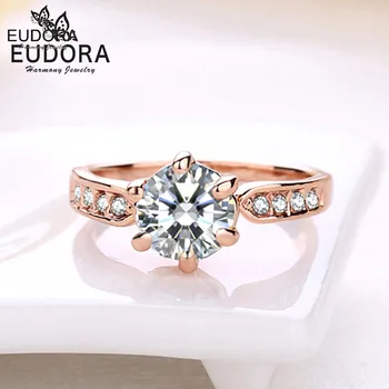 Klassisk Rosa Guld Seks Klo Runde Funklende Cubic Zirconia Ring Mode Smykker Østrigske Krystal Kvinder Bague Bijouterie 2260