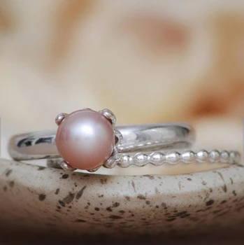 Klassisk Sød Dating Kvindelige Pink Perle Ring Dobbelt Dating Ring 1