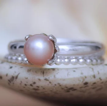 Klassisk Sød Dating Kvindelige Pink Perle Ring Dobbelt Dating Ring 3