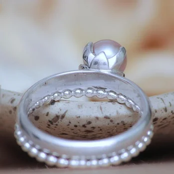 Klassisk Sød Dating Kvindelige Pink Perle Ring Dobbelt Dating Ring 5