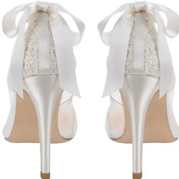 Kmeioo elegante bryllup sko kvinde lace pumper spidse tå høje hæle boetie stiletto lavvandede bride sko kvinder tynd hæle 3