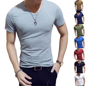 Koreanere Sommeren Mænd T-Shirt Korte Ærmer V-Hals Solid Farve Toppe Trænings-Og Casual Skjorter H9 3