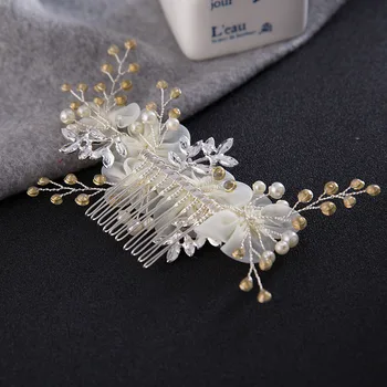 Koreansk Mode Hvid Blomst Krystal Simuleret Pearl Hårsmykker Hår Kamme, Hårnåle Brud Brude Bryllup Slør Dekoration Smykker 10025