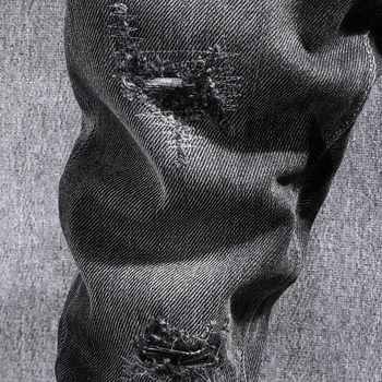 Koreansk Stil, Mode Mænd Jeans Af Høj Kvalitet Sort Grå Slim Fit Elastisk Rippet Denim Blyant Bukser, Vintage Designer Bukser Mandlige 1703