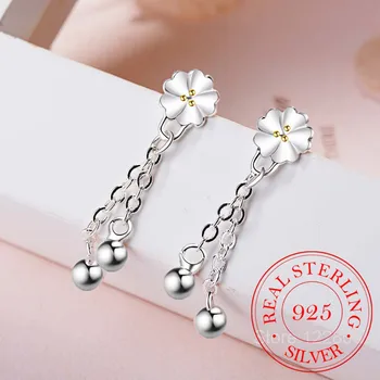 Koreansk Stil Temperament Mode 925 Sterling Sølv Smykker, Kirsebær Blomster Blomstre Lang Kvast Kvindelige Perler Øreringe SE478 0