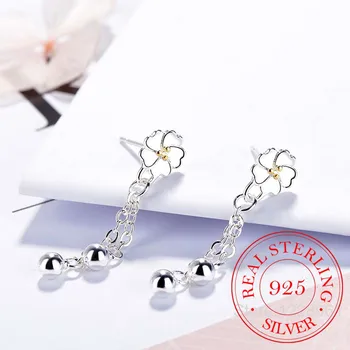 Koreansk Stil Temperament Mode 925 Sterling Sølv Smykker, Kirsebær Blomster Blomstre Lang Kvast Kvindelige Perler Øreringe SE478 1