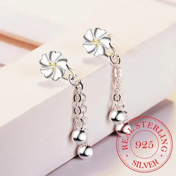 Koreansk Stil Temperament Mode 925 Sterling Sølv Smykker, Kirsebær Blomster Blomstre Lang Kvast Kvindelige Perler Øreringe SE478 4