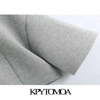 KPYTOMOA Kvinder 2020 Mode Søm Detaljer Løs Beskåret Sweatshirts Vintage Korte Ærmer Lynlås i Ryggen Kvindelige Pullovere Smarte Toppe 2413