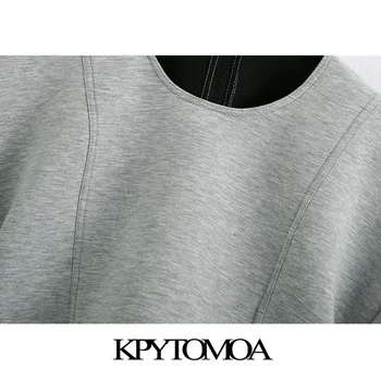 KPYTOMOA Kvinder 2020 Mode Søm Detaljer Løs Beskåret Sweatshirts Vintage Korte Ærmer Lynlås i Ryggen Kvindelige Pullovere Smarte Toppe 5