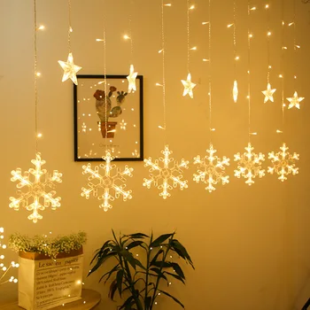 Krans på Vinduet Jul Fairy Lights Led String Lys Snefnug Garland Gardin til nytår Jul Jul Indretning 2