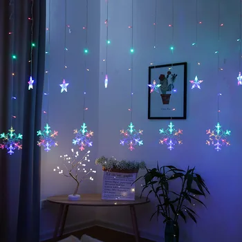 Krans på Vinduet Jul Fairy Lights Led String Lys Snefnug Garland Gardin til nytår Jul Jul Indretning 4