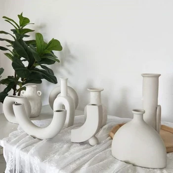 Kreative Uregelmæssige Blomst Vaser Mat Keramisk Håndværk Hvid Vase Filler Spisebord Hylde Plantageejer Pot Nordic Home Decor Gaver 0