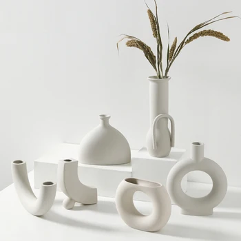Kreative Uregelmæssige Blomst Vaser Mat Keramisk Håndværk Hvid Vase Filler Spisebord Hylde Plantageejer Pot Nordic Home Decor Gaver 1