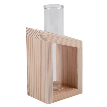 Krystal Glas Test Tube Vasen i Træ Står Urtepotter til Hydroponiske Planter Hjem Haven Dekoration 0