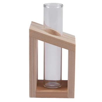 Krystal Glas Test Tube Vasen i Træ Står Urtepotter til Hydroponiske Planter Hjem Haven Dekoration 1