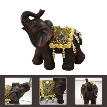 Kunstige Røde Træ Korn Harpiks Elefant Statue Desktop Håndværk Lucky Elephant Dekorationer Egnet Til Hjem, Kontor Dekoration 0