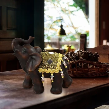 Kunstige Røde Træ Korn Harpiks Elefant Statue Desktop Håndværk Lucky Elephant Dekorationer Egnet Til Hjem, Kontor Dekoration 2