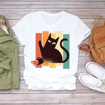 Kvinder Cartoon Cat 90'erne Og Sjove Halloween Mode Print Dame T-shirts Top Womens Grafisk T-Shirt Damer Kvindelige Tee T-Shirt 4
