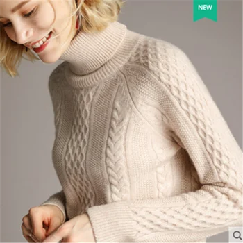 Kvinder er Massivt Pullovere Efterår og Vinter Ren Uld Rullekrave Sweatere Raglan Ærme Fortykket Mode-Twist Pattem Sweater 0