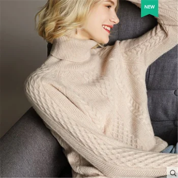 Kvinder er Massivt Pullovere Efterår og Vinter Ren Uld Rullekrave Sweatere Raglan Ærme Fortykket Mode-Twist Pattem Sweater 1