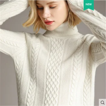 Kvinder er Massivt Pullovere Efterår og Vinter Ren Uld Rullekrave Sweatere Raglan Ærme Fortykket Mode-Twist Pattem Sweater 5