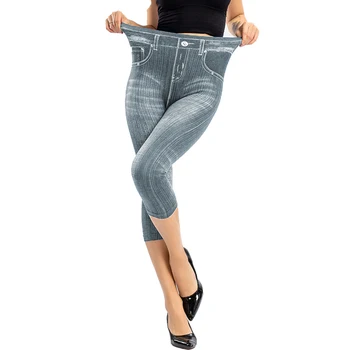 Kvinder Faux Jeans Leggings Med Høj Talje Elastisk Slim Mode Afslappet Træning Bukser Kvindelige Solid Bløde Push-Up Leggings Dropshippoing 4